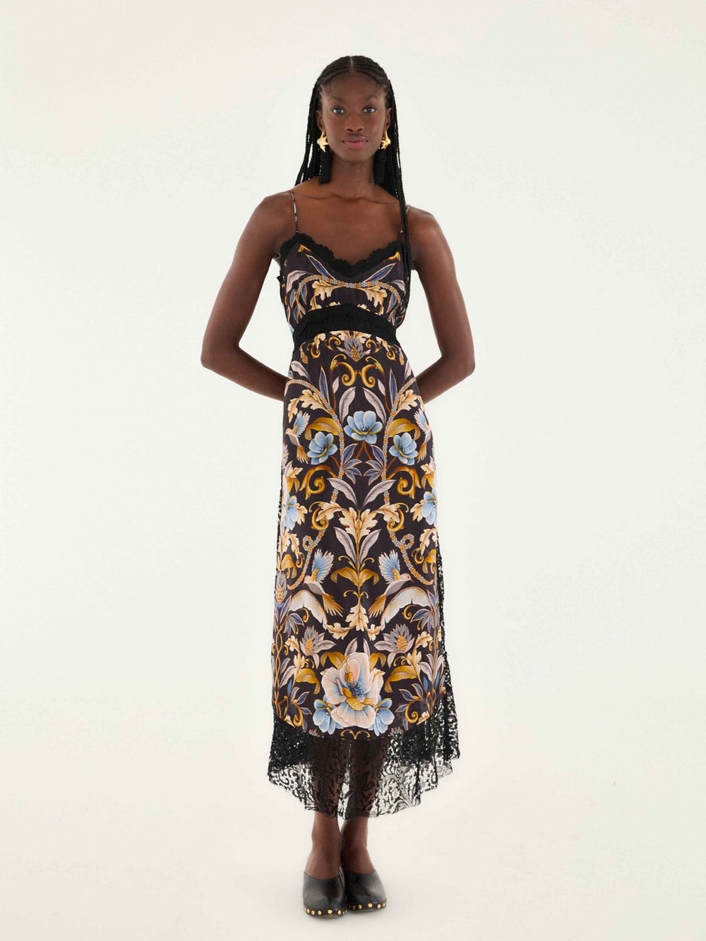 NWT - FARM Rio Black Flowerful Garden Midi Dress